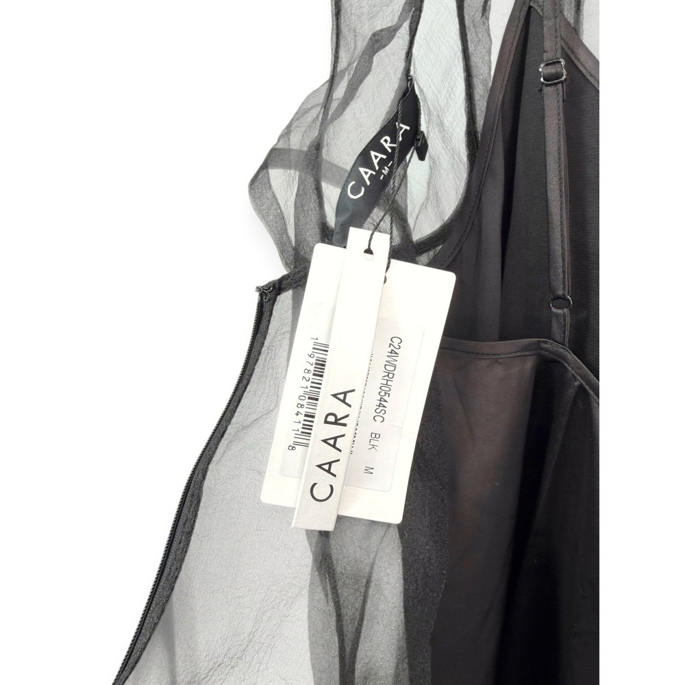 NWT CAARA Melody High Neck Organza Tie Neck Tiered Hem Dress Black - Size Large - Picture 11 of 12